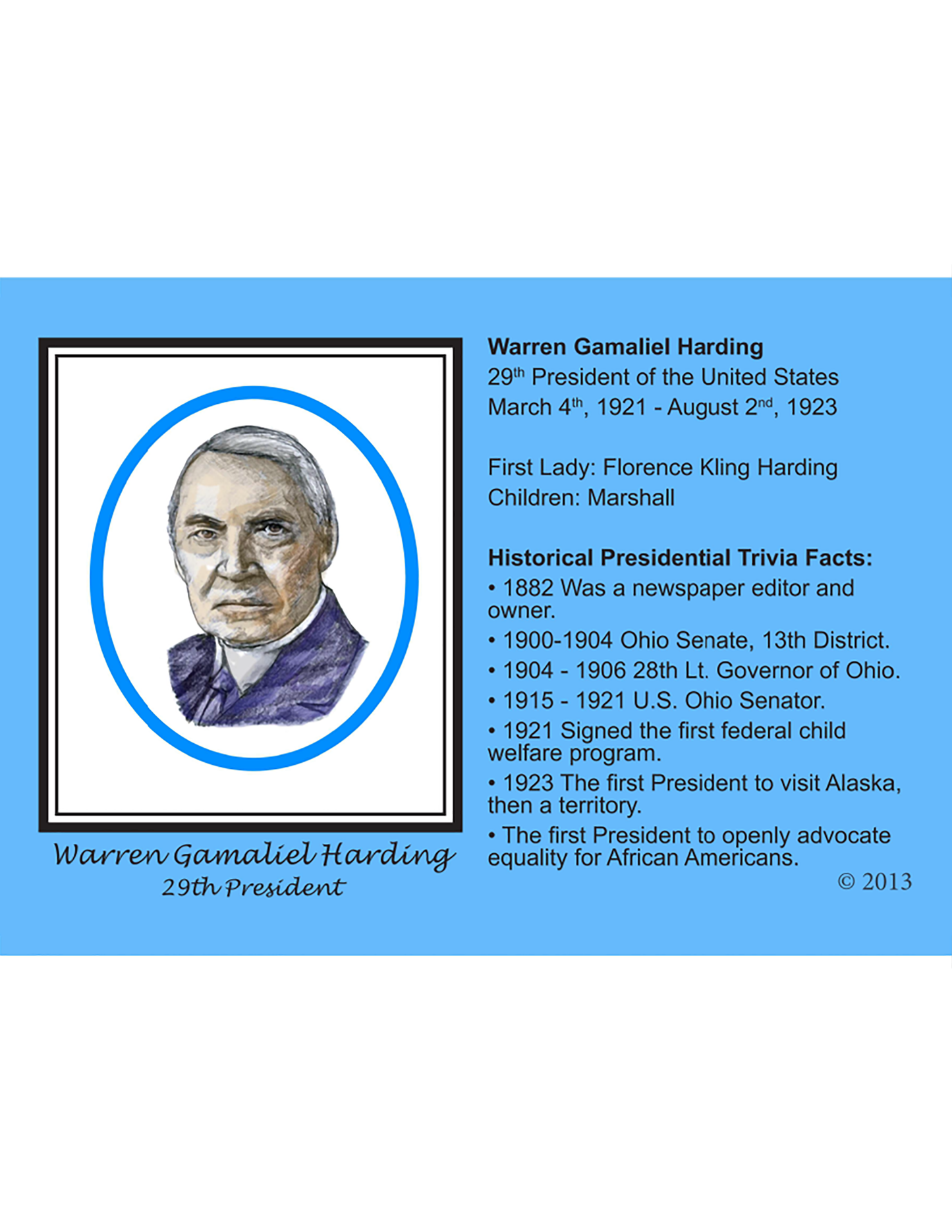 Hoy's Toys United We Stand Ohio Presidential Series Post Cards - Warren G. Harding