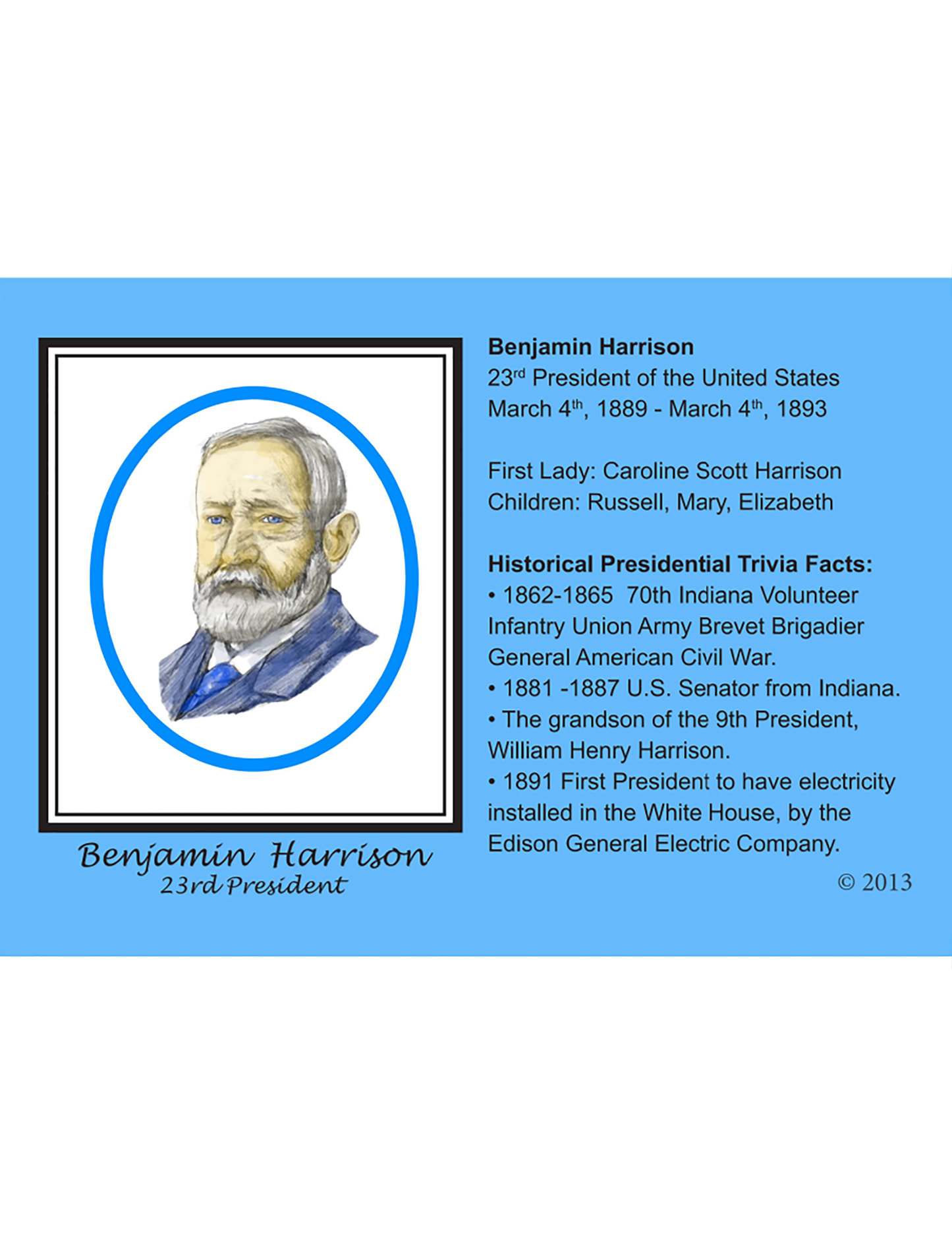 Hoy's Toys United We Stand Ohio Presidential Series Post Cards - Benjamin Harrison