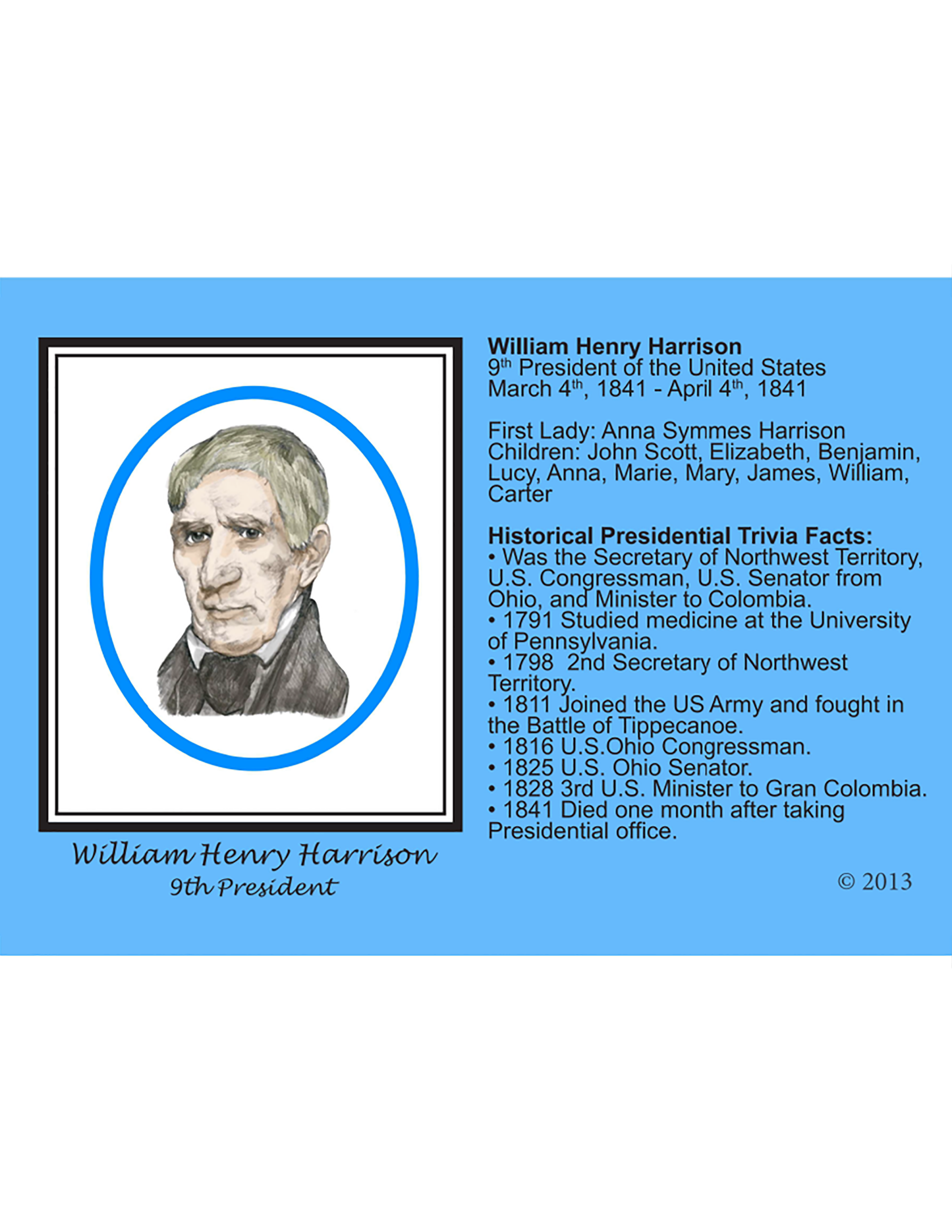 Hoy's Toys United We Stand Ohio Presidential Series Post Cards - William Henry Harrison